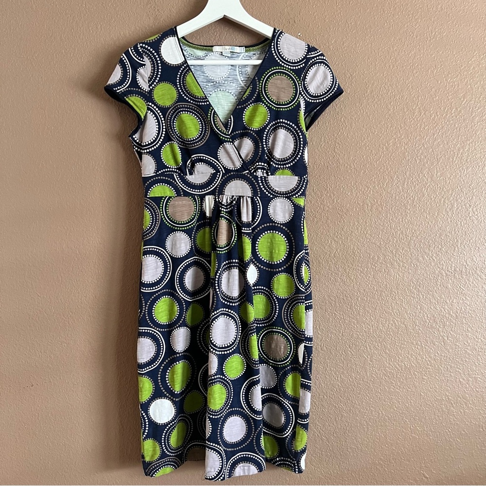 Boden Circle Print V-Neck Short Midi Sleeve Dress Size 6R